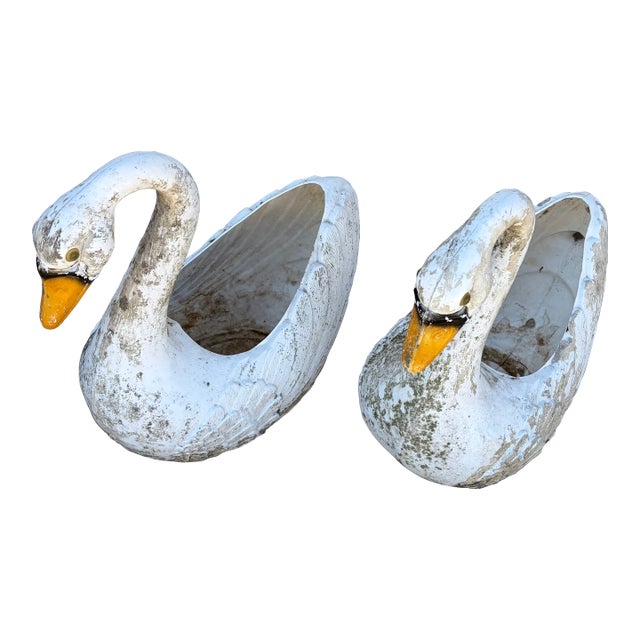 Pair of Oversized Plastic Swan Planters by Union Products, 1987 For Sale