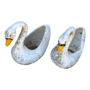 Pair of Oversized Plastic Swan Planters by Union Products, 1987