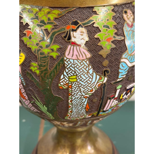 Pair or Mid 20th Century Marbro Chinese Champleve Enamel Lamps For Sale - Image 11 of 12
