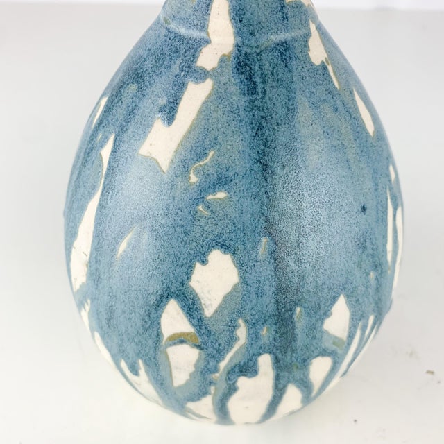 Blue Vintage Skinny Neck Drippy Glaze Studio Art Pottery Vase, Signed For Sale - Image 8 of 8