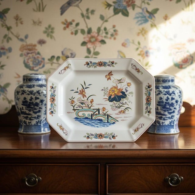 Vintage Wedgwood Lotus Georgetown Serving Platter - England Floral Octagonal China For Sale - Image 9 of 11
