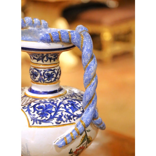 Blue Large Pair of 19th Century French Desvres Faience Urns With Twisted Handles For Sale - Image 8 of 17