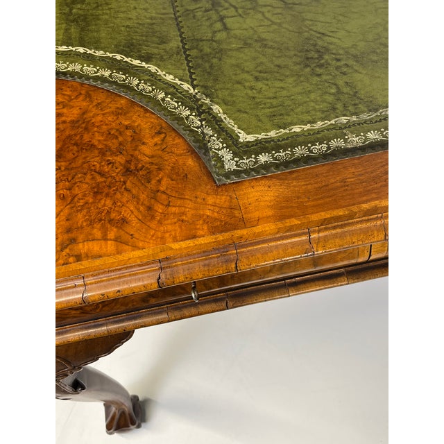 Wood Mid 20th Century Large English Chippendale Style Burl Walnut Partners Desk With Ogee Molded Drawers For Sale - Image 7 of 18