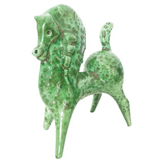 Vintage Green Ceramic Horse by Roberto Rigon For Sale