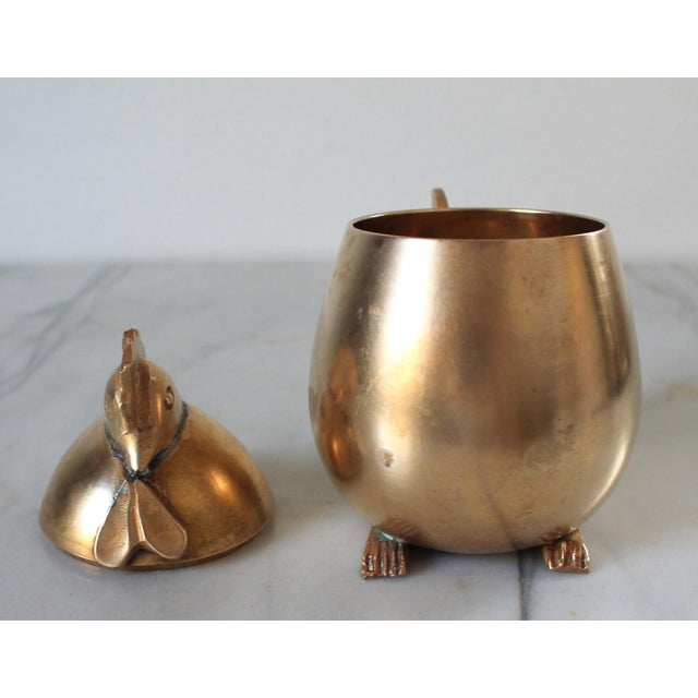 Vintage Polished Brass Egg-Shaped Container With a Rooster Head Lid For Sale - Image 11 of 12
