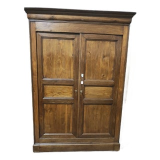 Mid 19th Century French Louis-Philippe Solid Oak Armoire / Wardrobe — Rustic Provincial Storage Cabinet For Sale