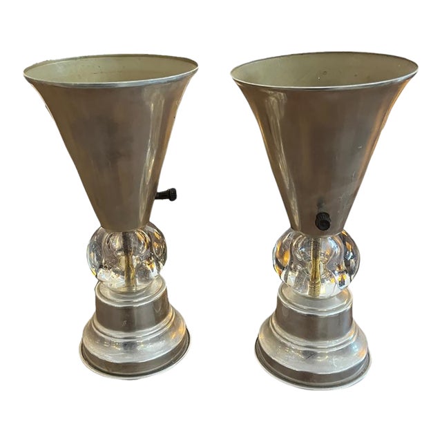 1960s Mid Century Modern Aluminum and Lucite Lamps - a Pair For Sale