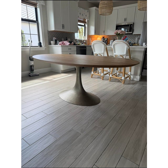Contemporary Restoration Hardware (Rh) Aero Oval Dining Table – Natural Oak / Antiqued Pewter For Sale - Image 3 of 4