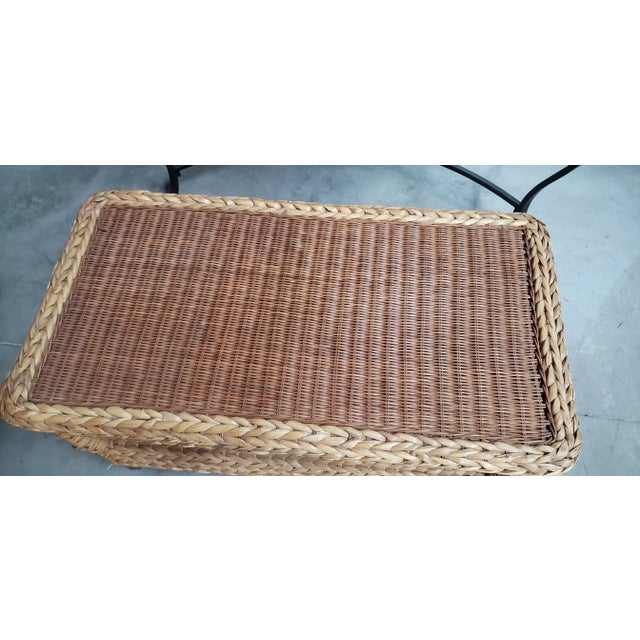 1970s Vintage Banana Leaf, Rattan and Wicker Coffee Table For Sale - Image 4 of 8