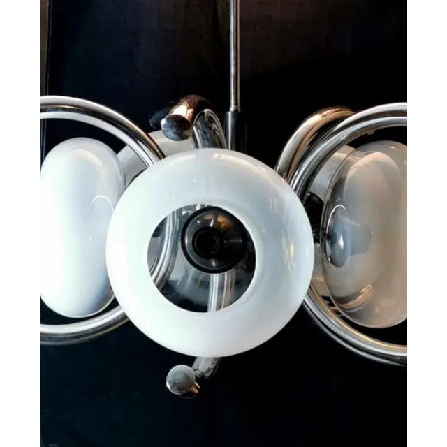 Goffredo Reggiani Style Italian Opaline Glass and Steel Chandelier For Sale - Image 10 of 13