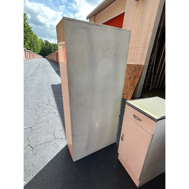 Vintage White Enamel Metal Kitchen Hutch Cabinet With Open Shelving For Sale - Image 9 of 9
