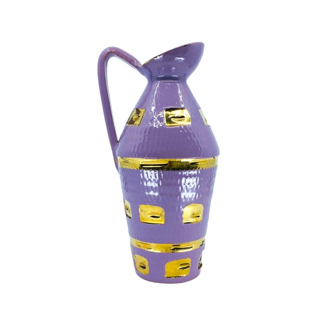 1950s 1950s Lavender & Gold Ceramic Pitcher, Made in Italy For Sale - Image 5 of 8