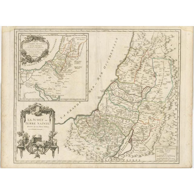 Antique French Map of the Holy Land with Twelve Tribes of Israel, 1750s For Sale - Image 11 of 11