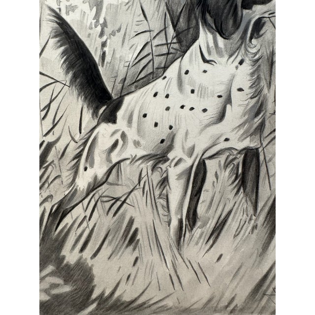 Illustration 1940s Original Signed Graphite Illustration of Hunter With English Pointer Dog, 12.5 × 10 In. For Sale - Image 3 of 6