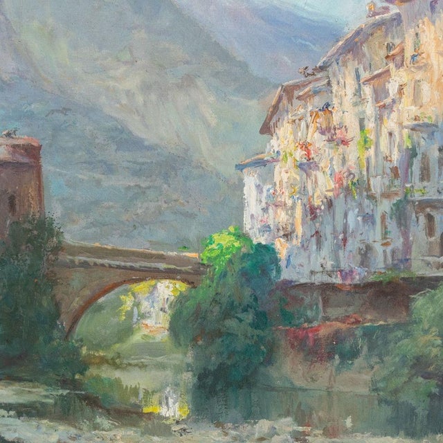 Modern Lucien Gilbert Darpy Old Bridge at Sospel Oil For Sale - Image 3 of 6