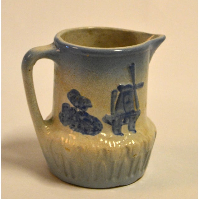 Early 20th Century Dutch Windmill Tulip Motiv Blue Beige Stoneware Pitcher For Sale - Image 10 of 14