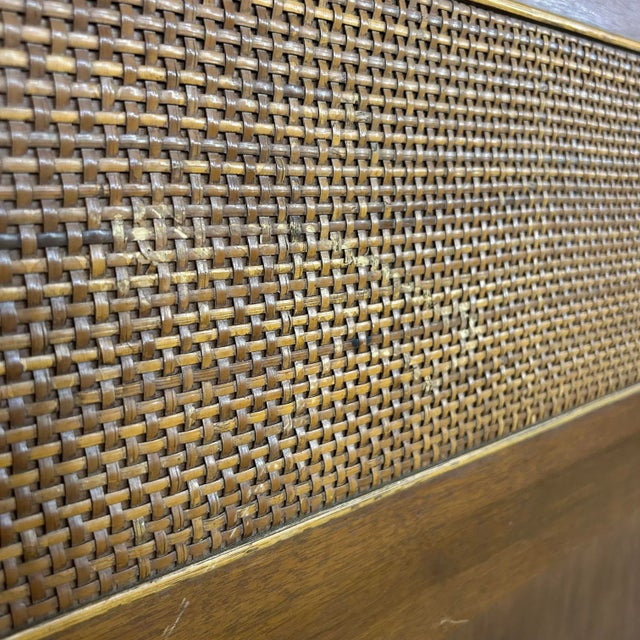 Wood Mid Century Modern Wood and Cane Full Size Headboard For Sale - Image 7 of 12