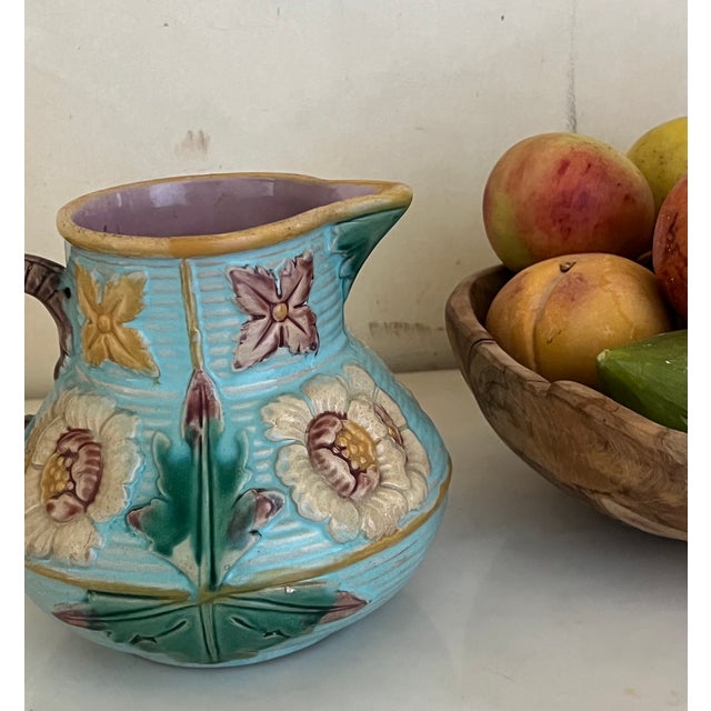 Late 19th Century Victorian Era Majolica Pitcher, England, C. 1880's For Sale - Image 5 of 13