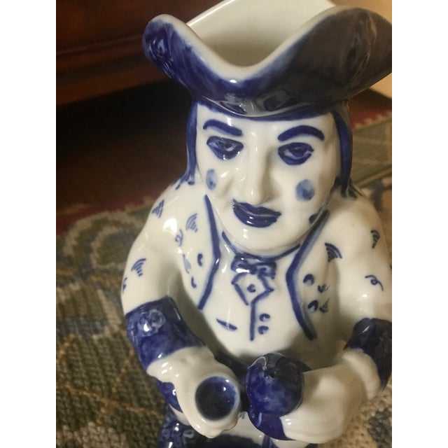 Blue Vintage Blue and White Porcelain Viana Do Castelo, Portugal Hand Painted Pitcher For Sale - Image 8 of 11