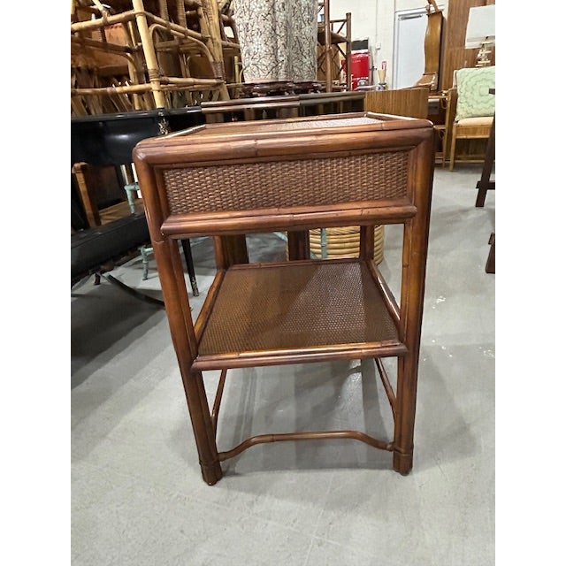 Late 20th Century British Colonial Style Cane Rattan Side Table Nightstand For Sale In West Palm - Image 6 of 10