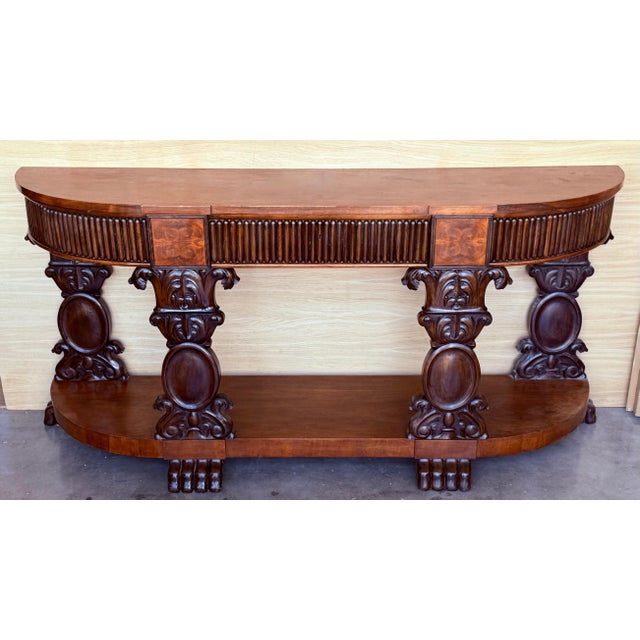 Late 19th Century English Carved Console with Book-matched Veneer and Three Drawers For Sale - Image 17 of 18