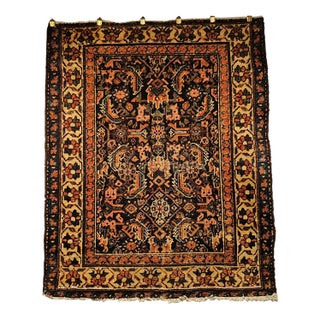 Vintage Persian Malayer Area Rug, Handwoven All Over Geometric Design, Navy & Ivory, 4’ X 4’ For Sale