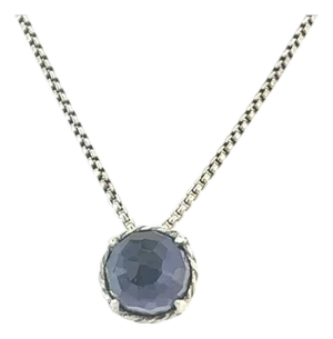 1990s David Yurman Amethyst Pendant Necklace 17" Sterling Silver Estate Dy686