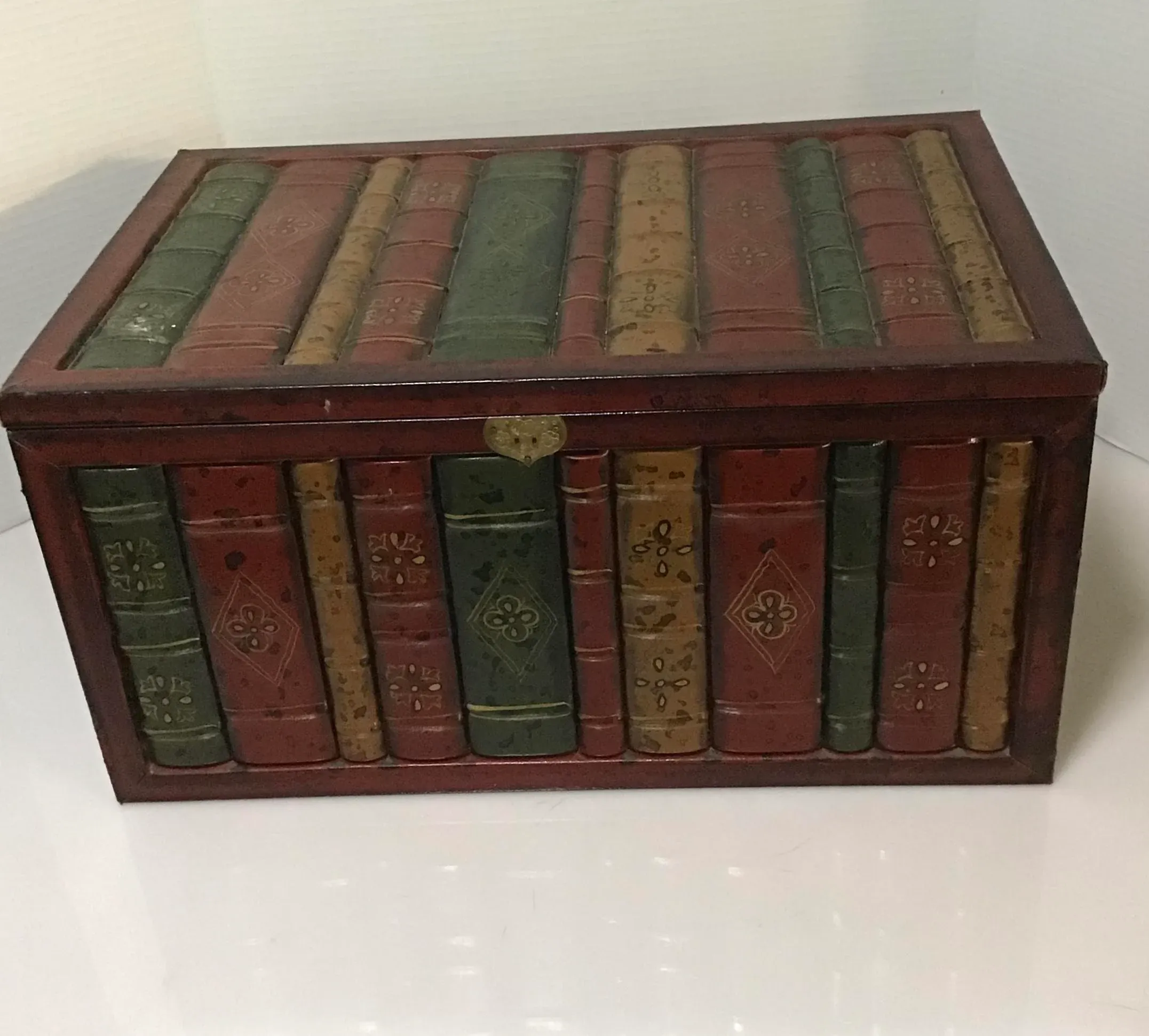 Vintage Wooden Faux Leather Bound Book Mink Lined Storage Box