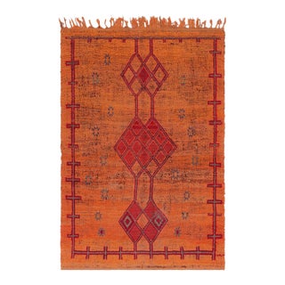 Vintage Moroccan Rug in Rust With Red & Blue Diamond Medallions From Rug & Kilim For Sale