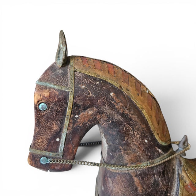 Vintage Anglo-Indian Brass Clad Marwari Horse Sculpture For Sale - Image 16 of 18
