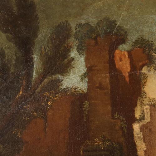 Textile Venetian School, Landscape with Figures, Oil on Canvas, Framed For Sale - Image 7 of 12