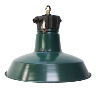 Vintage Industrial French Enamel Cast Iron Pendant Light by Sammode For Sale