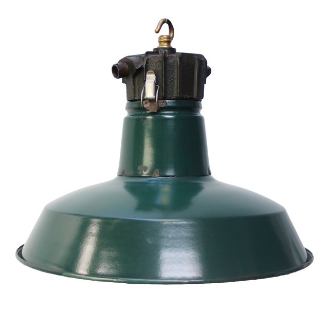 Vintage Industrial French Enamel Cast Iron Pendant Light by Sammode For Sale