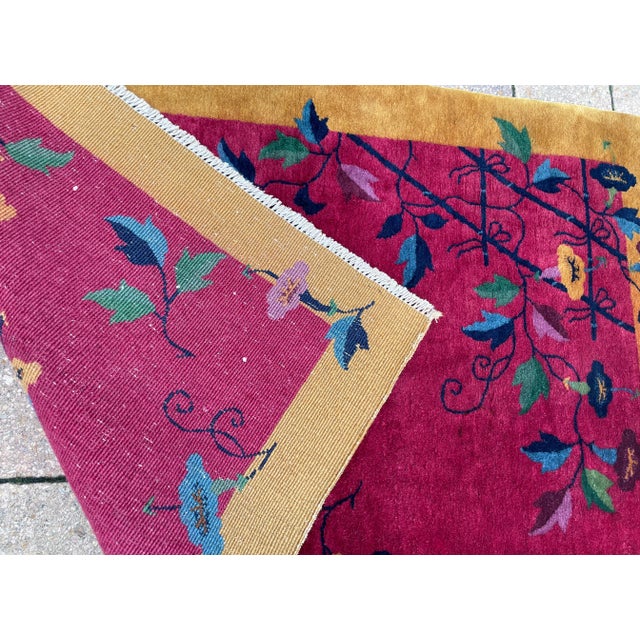 Early 20th Century Antique Art Deco Chinese Rug Flower Lovers 3'1" X 4'10" #17451 C-1920's For Sale - Image 4 of 11