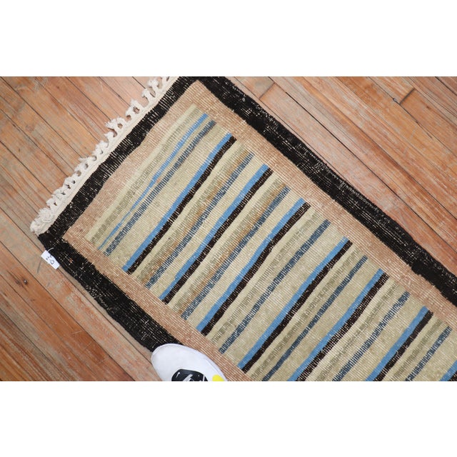 Mid-Century Modern Shabby Chic Turkish Deco Minimalist Runner, Mid-20th Century For Sale - Image 3 of 18