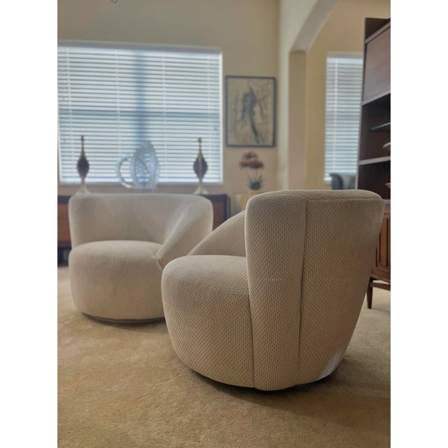 Textile Pair of Nautilus Swivel Armchairs Attributed to Vladimir Kagan For Sale - Image 7 of 12