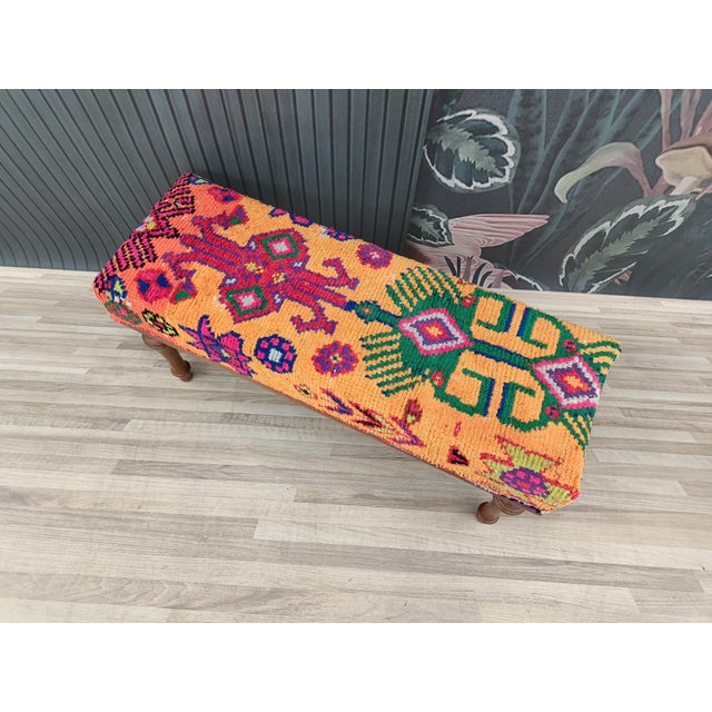 Wood Bohemian Kilim Covered Bench For Sale - Image 7 of 9
