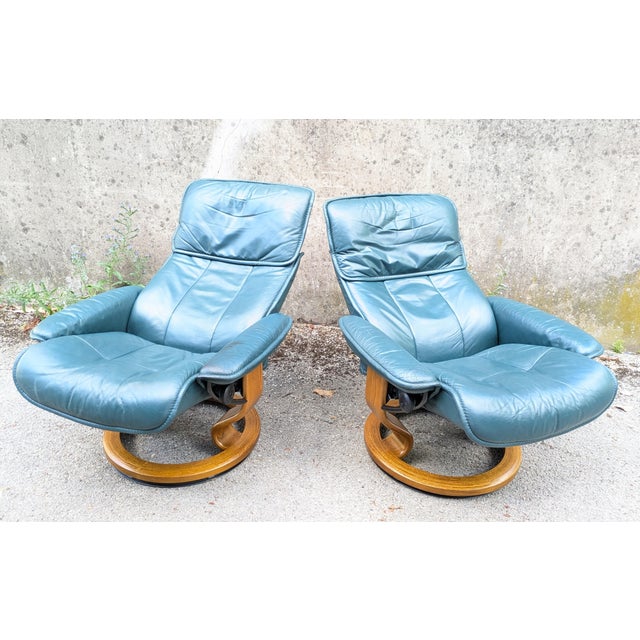 Stressless Leather Armchairs by Ekornes, Norway, 1980, Set of 2 For Sale - Image 11 of 14