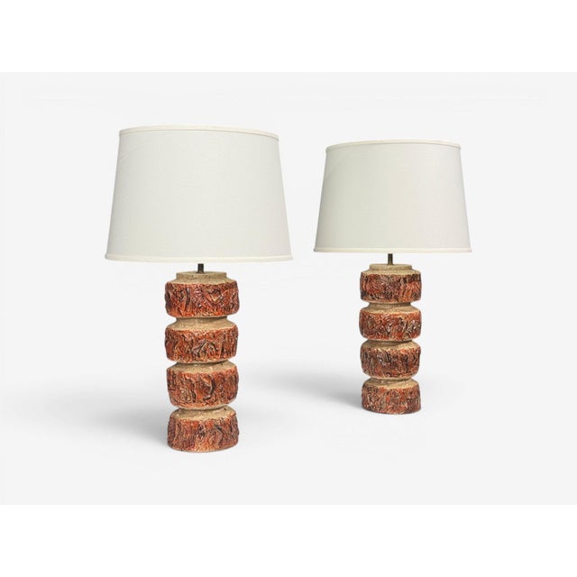 1970s 1970s Bernard Rooke, Brutalist Table Lamps, Beige Textured Ceramic, England - a Pair For Sale - Image 5 of 9