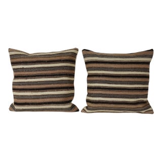 Bohemian Striped Turkish Kilim Pillow Cover - A Pair For Sale