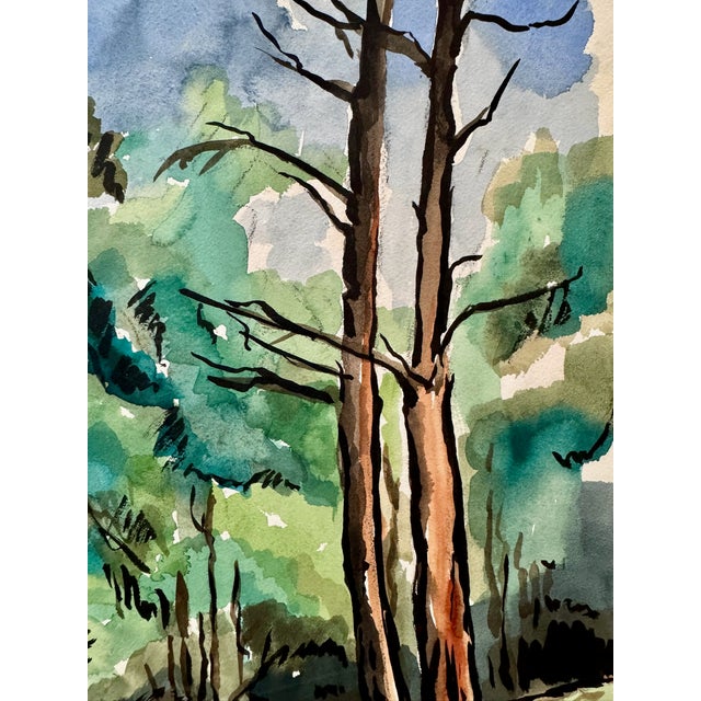 Rustic Henry Emil Salloch Original Watercolor on Paper Forest Landscape, 1971. For Sale - Image 3 of 7
