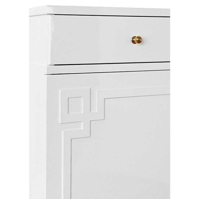 Not Yet Made - Made To Order Matthew Izzo Home Glenn White Lacquer Two Door/Two Drawer Cabinet With Acrylic and Brass Hardware For Sale - Image 5 of 6