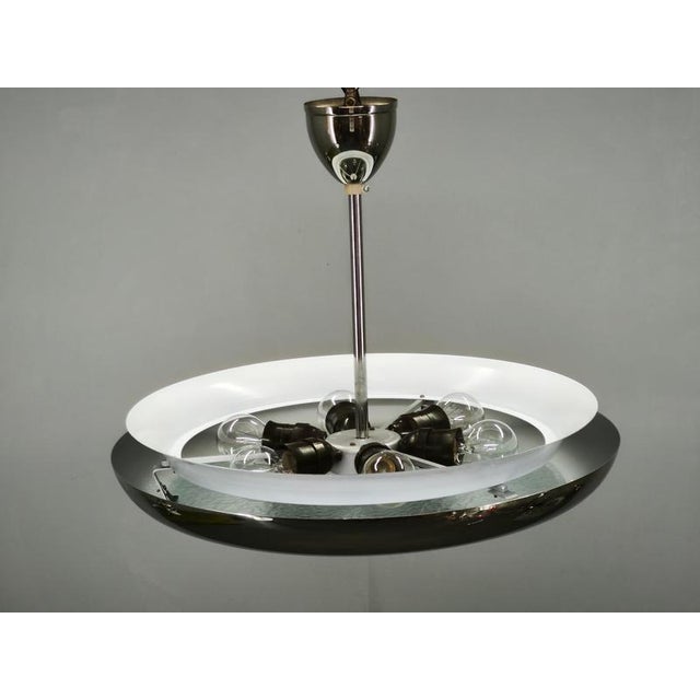 Vintage Bauhaus UFO Chrome and Glass Pendant Light, Czechoslovakia, 1930s For Sale - Image 12 of 14