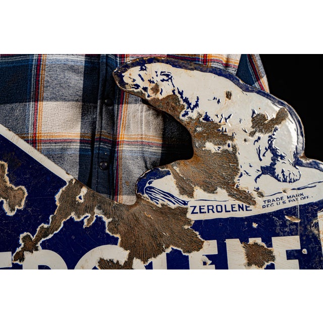 Royal Blue Antique Zerolene DSP Flange Sign For Sale - Image 8 of 8