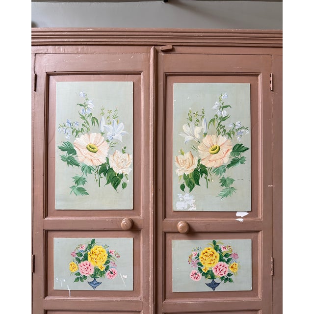 Large Antique Wardrobe with Floral Painted Decoration, 1890s For Sale - Image 5 of 11