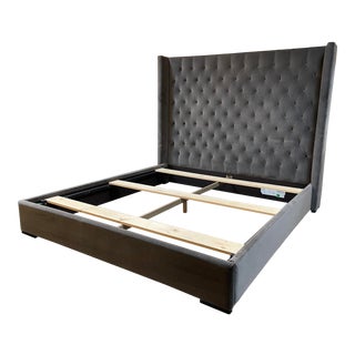 Eastern King Size Restoration Hardware Adler Shelter Diamond-Tufted Bed Frame For Sale