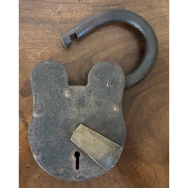 Black Very Large Antique 19th Century Folk Art Iron and Brass Padlock For Sale - Image 8 of 12