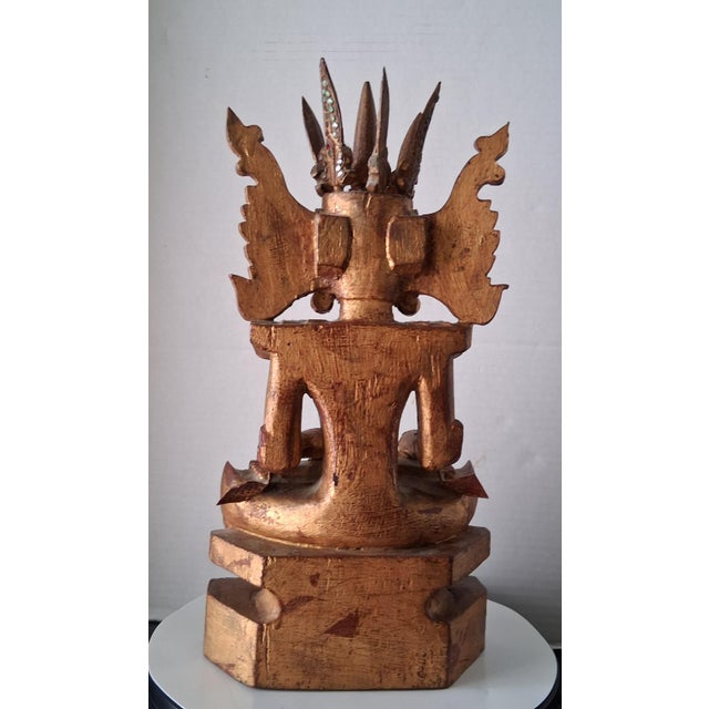 Antique Carved Gilt Wood Burmese Jambupati Buddha For Sale - Image 4 of 8