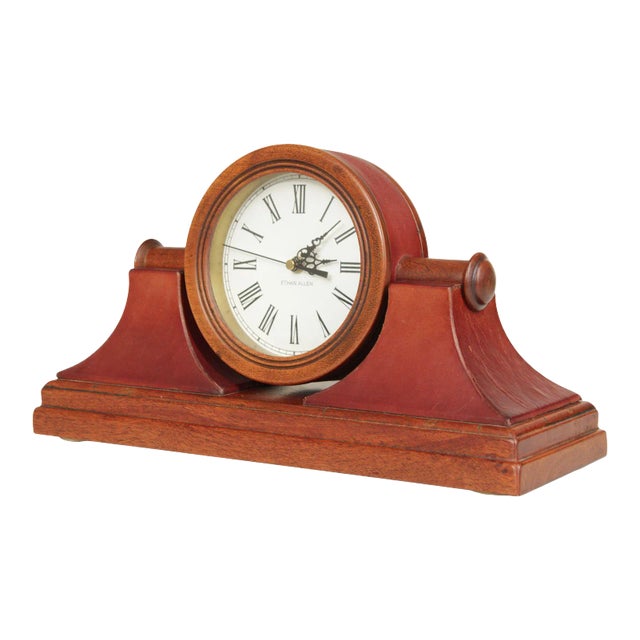 Ethan Allen Traditional Style Leather Wrapped Mantel Clock For Sale