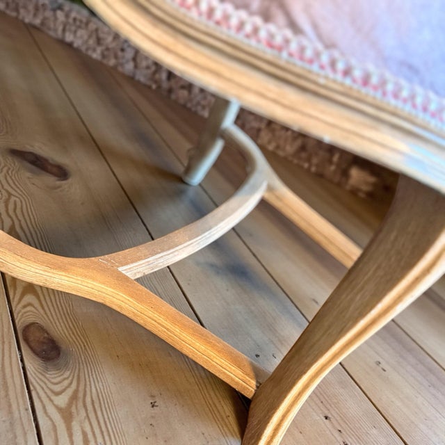 Pair French Louis XV Rosé Silk Velvet Woven Cane Back Accent Chairs For Sale - Image 9 of 11